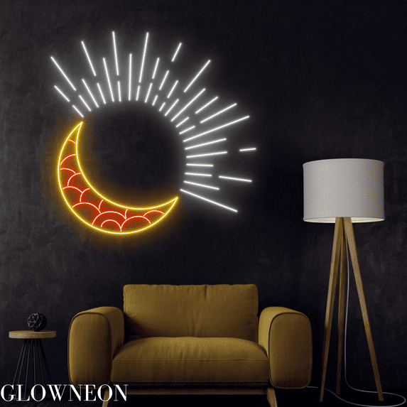 Glowneon Sun Moon Star Neon Sign, Sun And Moon Bright Bedroom Led Art