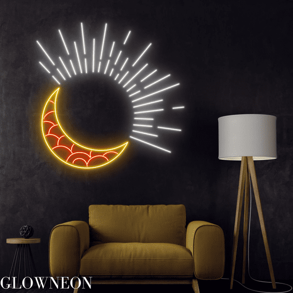 Glowneon Sun Moon Star Neon Sign, Sun And Moon Bright Bedroom Led Art