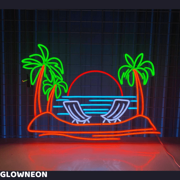 Glowneon Sunbathe On Beach Neon Sign, Summer Sunset Beach Led Light