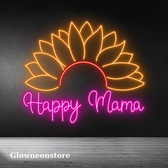 Glowneon Sunflower Happy Mama Neon Sign, Mother's Day Gift Led Neon