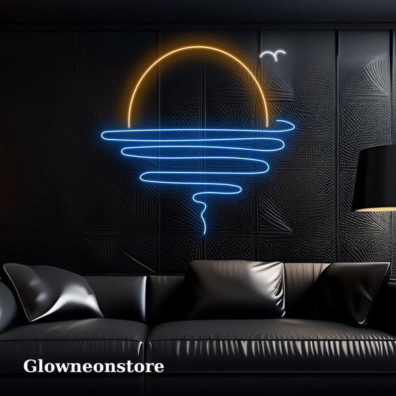 Glowneon Sunset Ocean Led Light, Ocean Shine Neon Sign, Sunset Ocean Led Sign