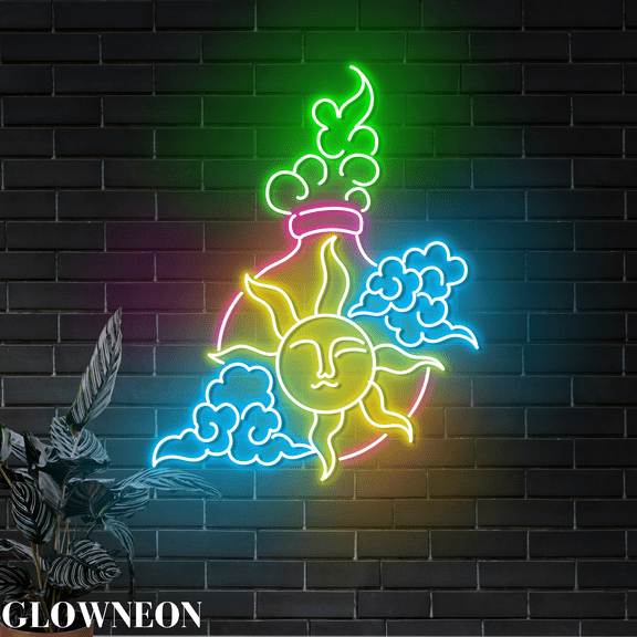Glowneon Sunshine Cloud Vase Led Sign, Sun Cloud Sign, Store Shop Art