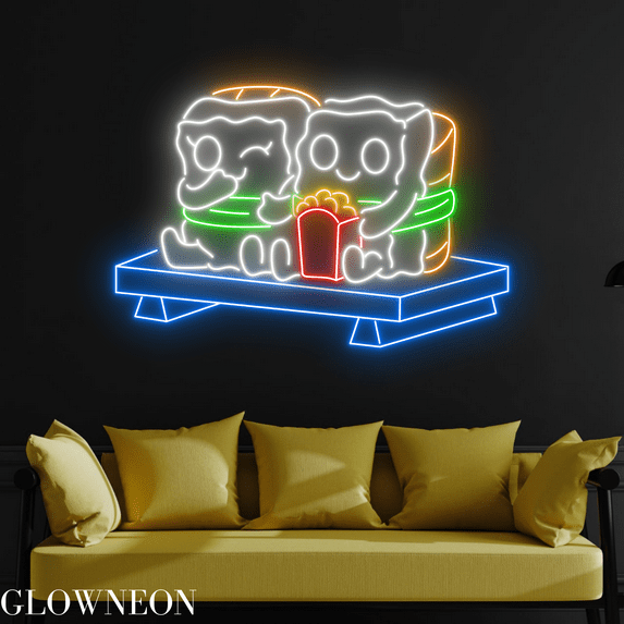 Glowneon Sushi Couple Neon Sign, Sushi Led Sign, Sushi Restaurant Art