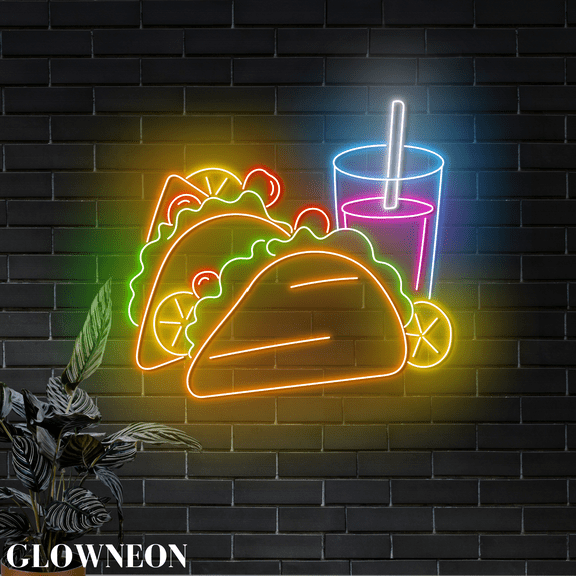 Glowneon Tacos Lemonade Led Sign, Mexican Tacos Restaurant Wall Decor