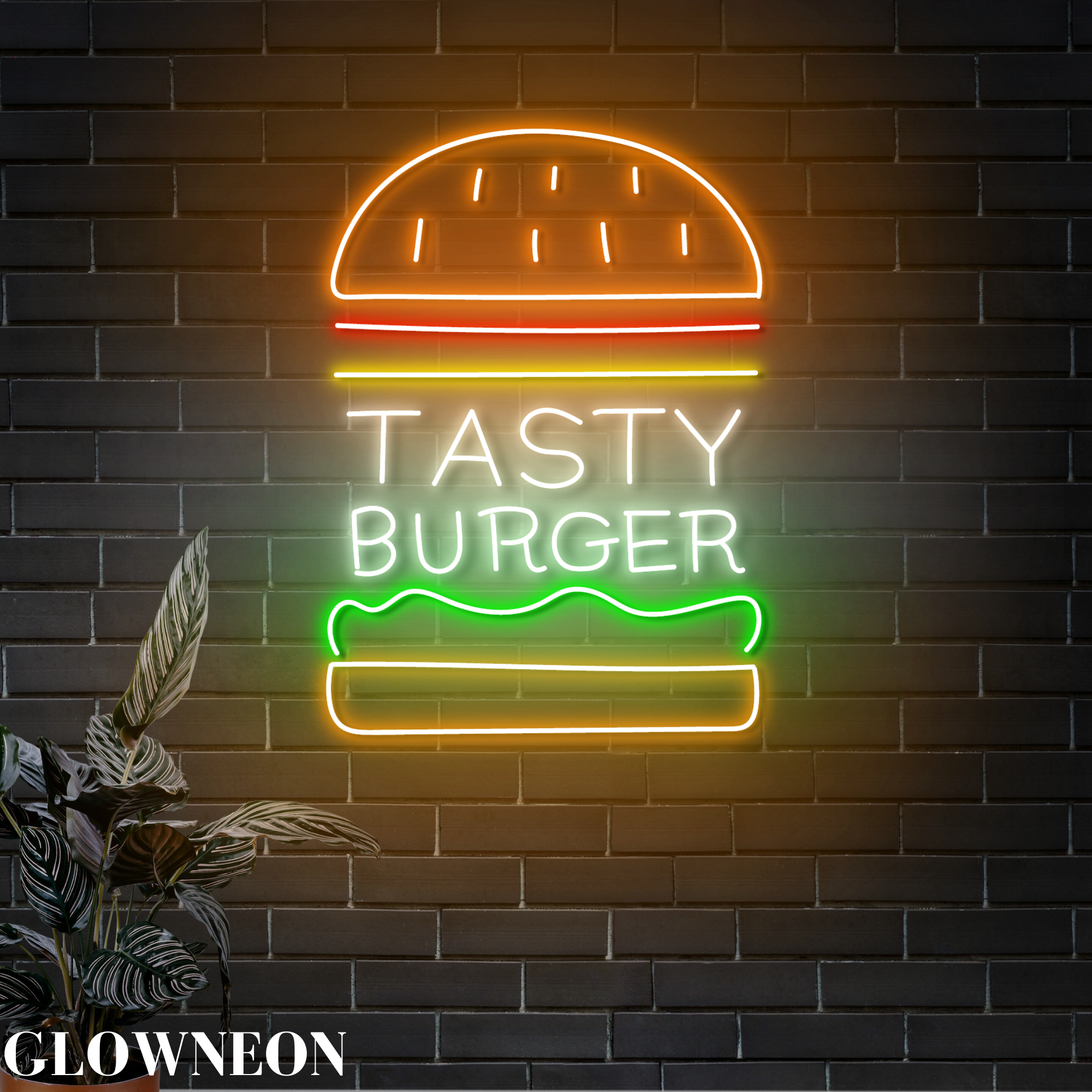 Glowneon Tasty Burger Led Sign, Open Hamburger Shop Neon Wall Hanging ...