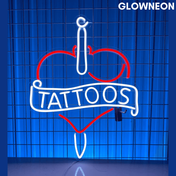 Glowneon Tattoos Heart Sword Neon Sign, Tattoos Studio Wall Led Light