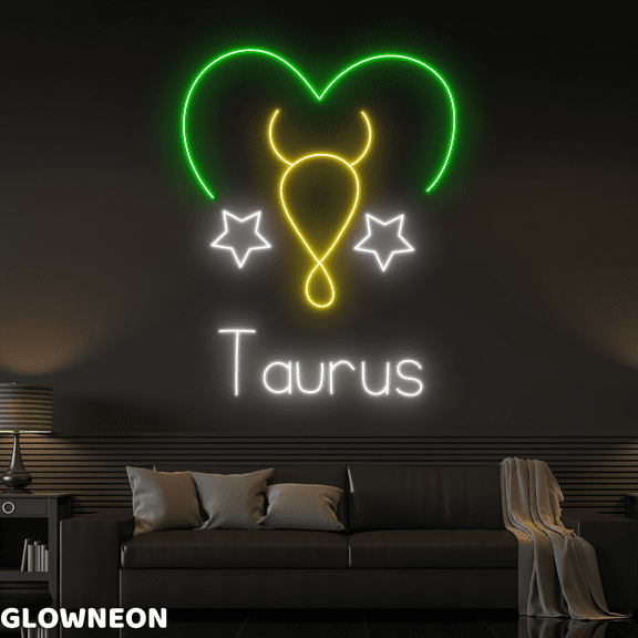 Glowneon Taurus Heart Neon Sign, Taurus Astrology Horoscope Led Light