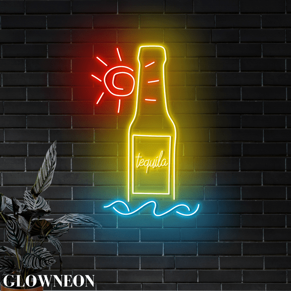 Glowneon Tequila Cocktail Sun Led Wall Decor, Mexico Tequila Wall Art