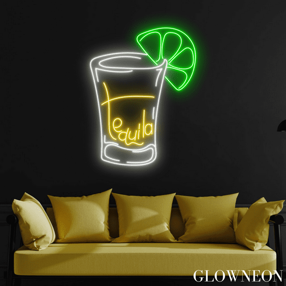 Glowneon Tequila Neon Sign, Tequila Glass Led Sign, Bar Pub Wall Art