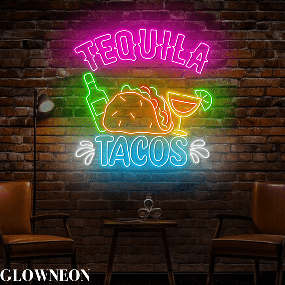 Glowneon Tequila Tacos Led Light, Cocktail Bar Decor, Restaurant Sign