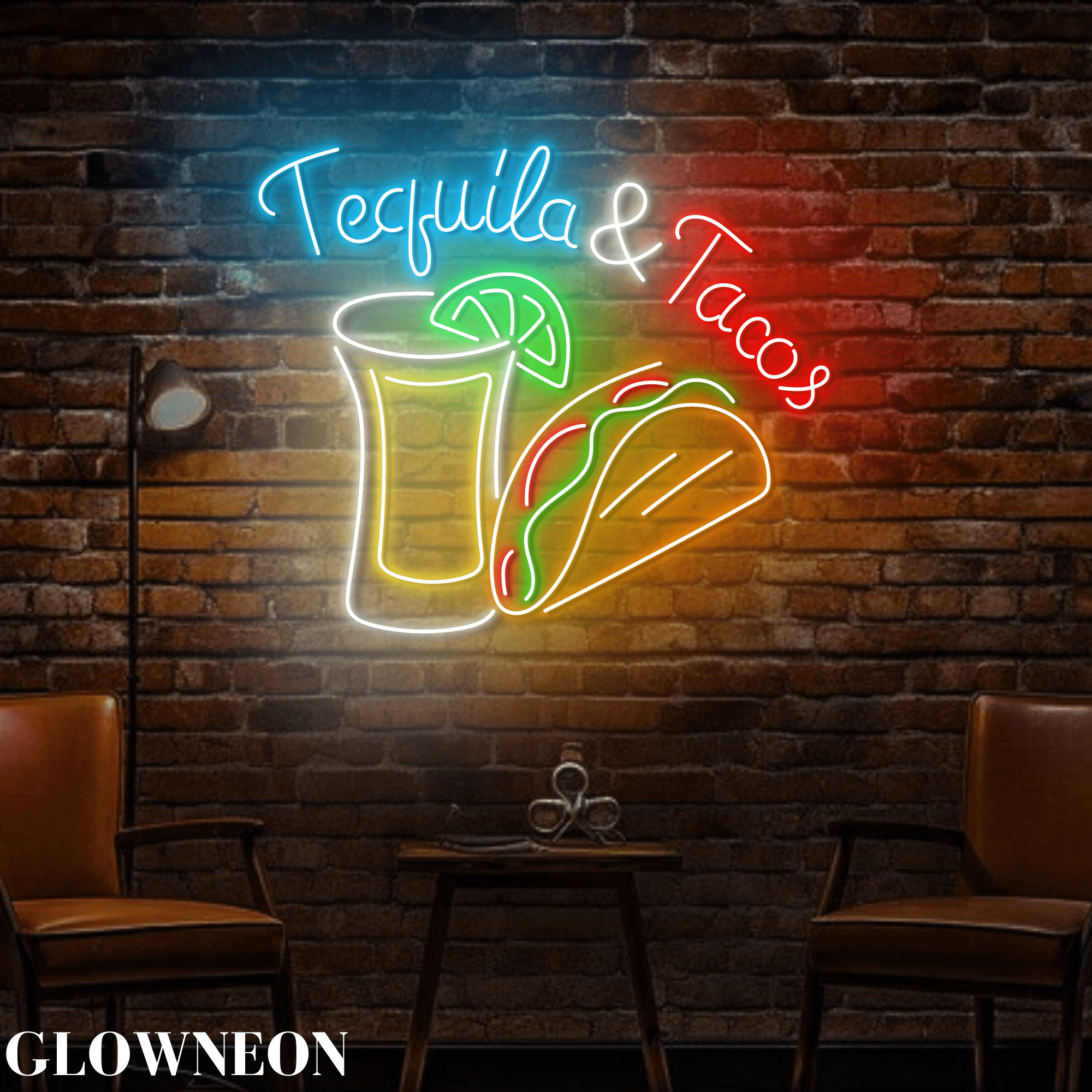 Glowneon Tequila & Tacos Led Neon Light, Mexican Restaurant Wall Art