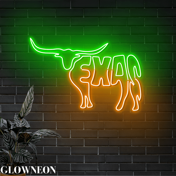Glowneon Texas Bull Led Light, Texas Bull Neon Light, Gift For Dad