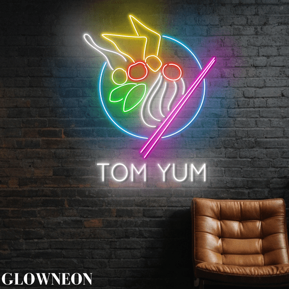 Glowneon Thai Restaurant Decoration With Thai Tom Yum Soup Neon Light