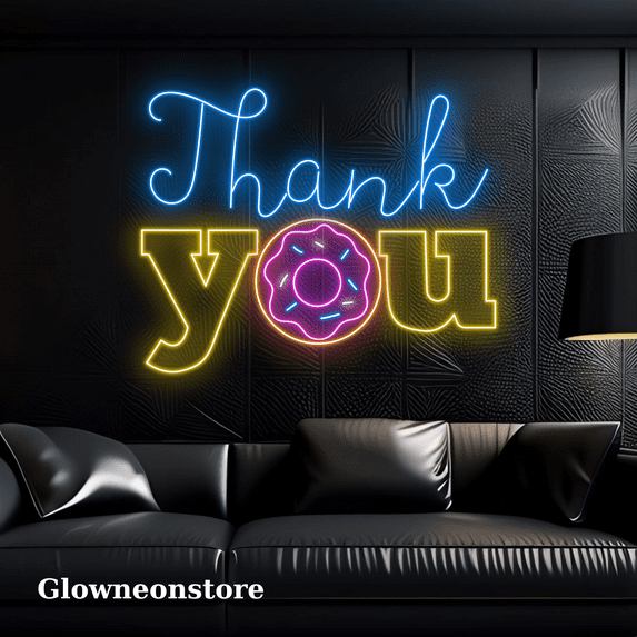Glowneon Thank You Donut Neon Sign, Thank You Sign Wall Decor Bakery