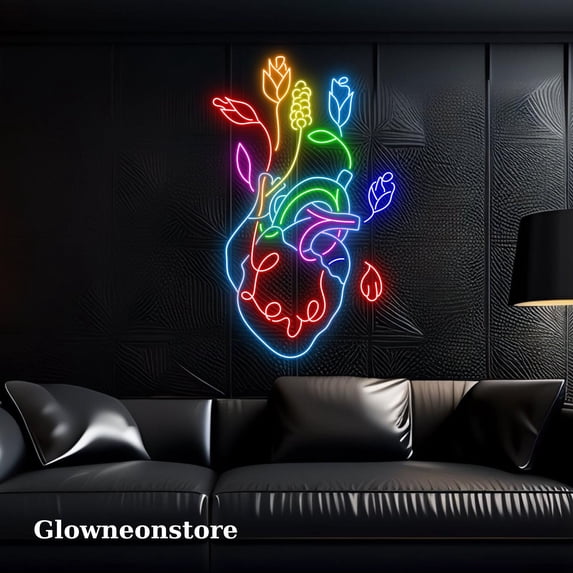 Glowneon The Heart Flower Neon Sign, The Heart Love Led Sign, The Heart Love Decor Sign