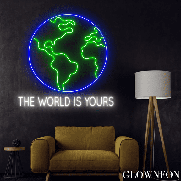 Glowneon The World Is Yours Neon Sign, Planet Led Sign, Wedding Decor