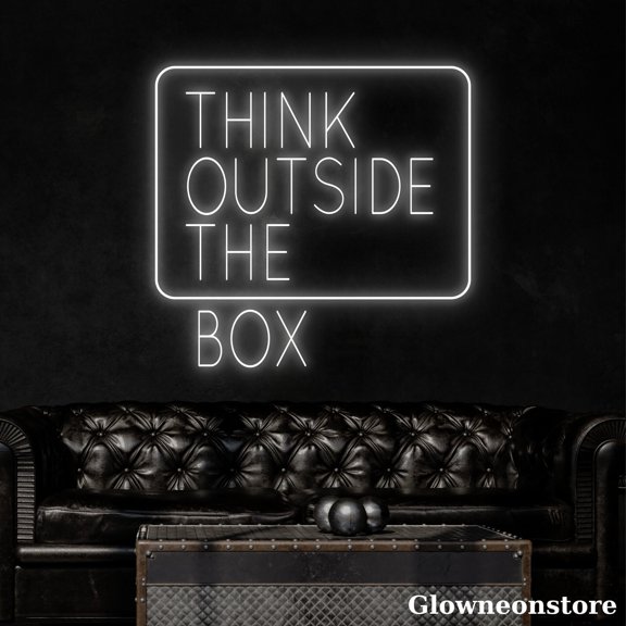 Glowneon Think Outside the Box Neon Sign, Motivation Quote Neon Sign, Coffee Shop Decor
