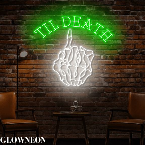 Glowneon Till Death Skeleton Hand Wall Art, Halloween Party Neon Sign