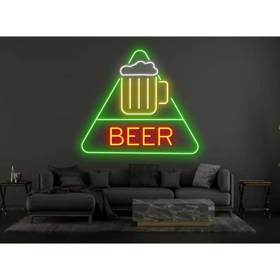 Glowneon Triangle Beer Neon Sign, Bar Beer Pub LED Lights Decor