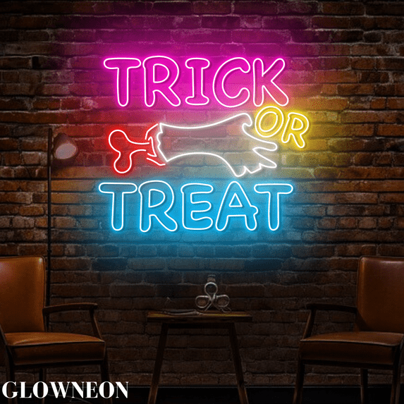 Glowneon Trick Or Treat Halloween Neon Sign, Halloween Led Wall Art