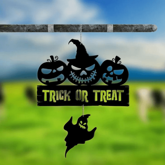 Glowneon Trick Or Treat Pumpkins Yard Sign, Halloween Metal Decor