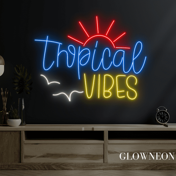 Glowneon Tropical Vibes Neon Sign, Summer Vibe Led Sign, Sunset Decor