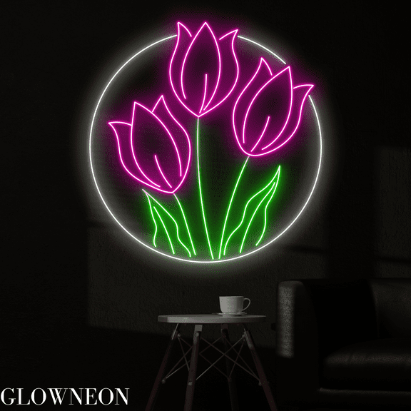 Glowneon Tulip Bunch Neon Sign, Tulip Led Sign, Flower Shop Decor
