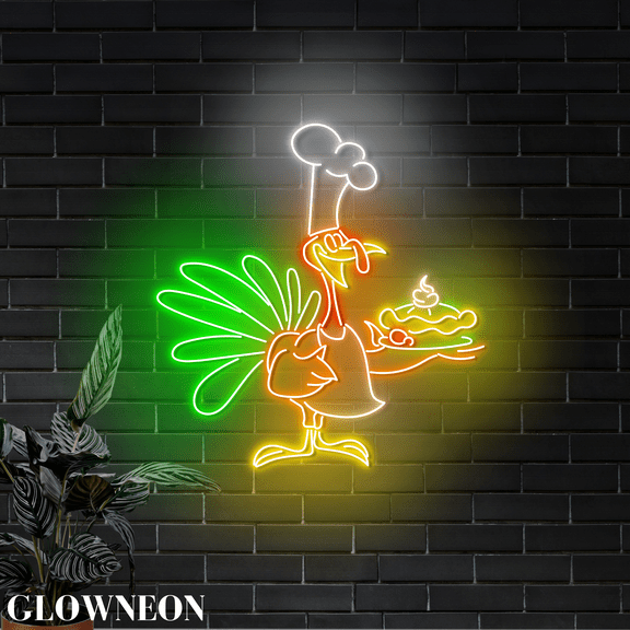 Glowneon Turkey Pie Neon Wall Art, Thanksgiving Pie Cake Bakery Decor