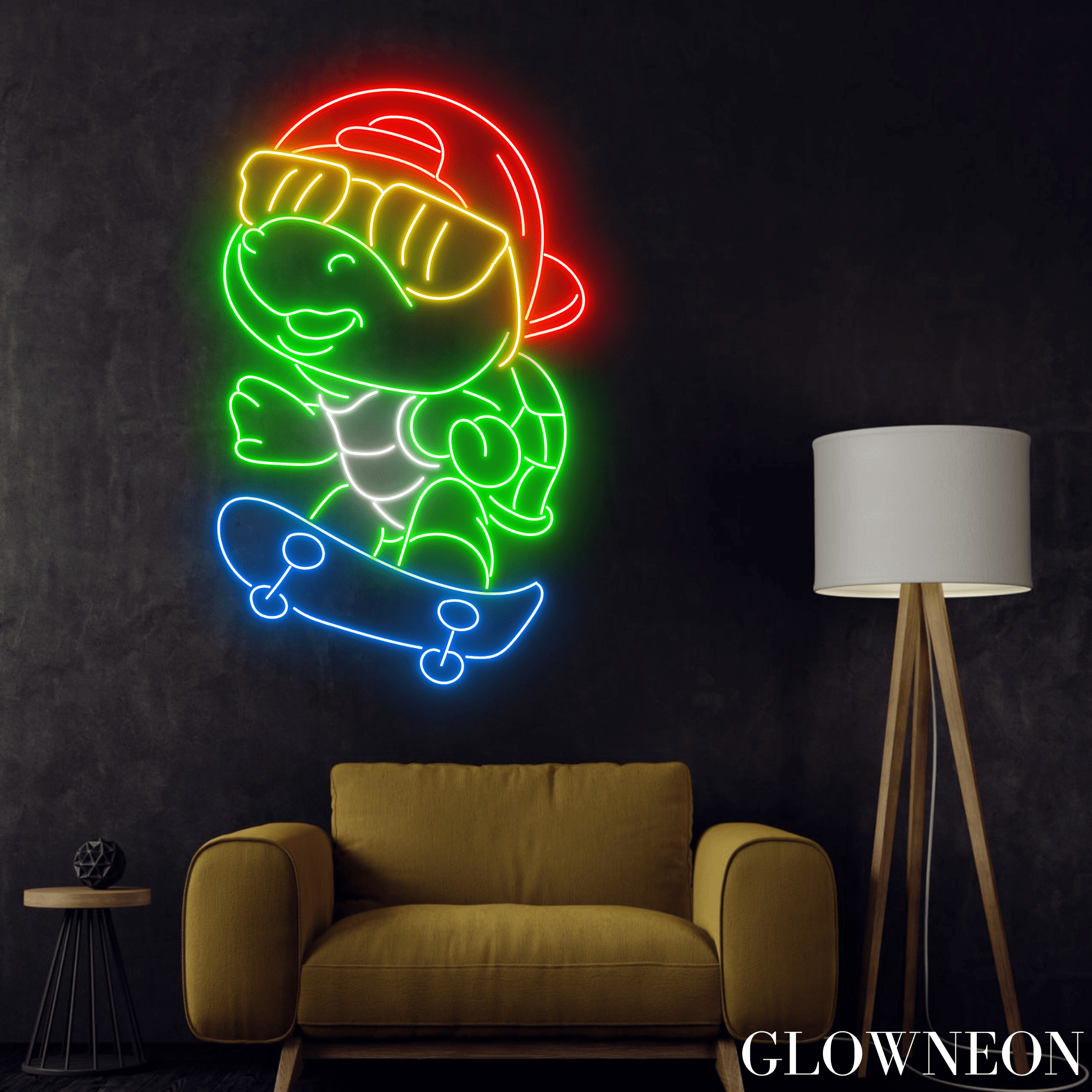 Glowneon Turtle Skate Neon Sign, Cool Turtle Led Sign, Gift For Kids ...