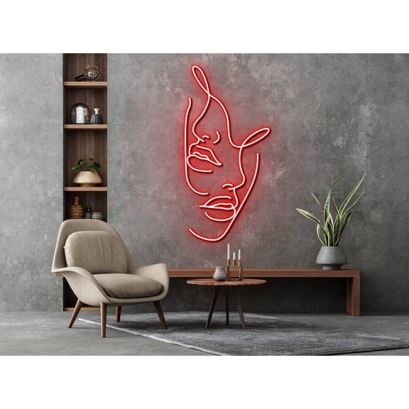 Glowneon Two Beautiful Face Woman Neon Signs, Abstract Art Wall Decor