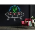thumbnail image 1 of Glowneon UFO With Alien Neon Signs, Wall Art Decor, Man Cave Led Sign, 1 of 4