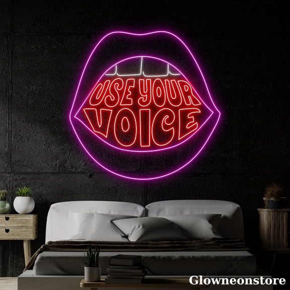 Glowneon Use Your Voice Neon Sign, Quote Led Sign, Sexy Lips Led Light, Bar Decor, Girl Room Decor