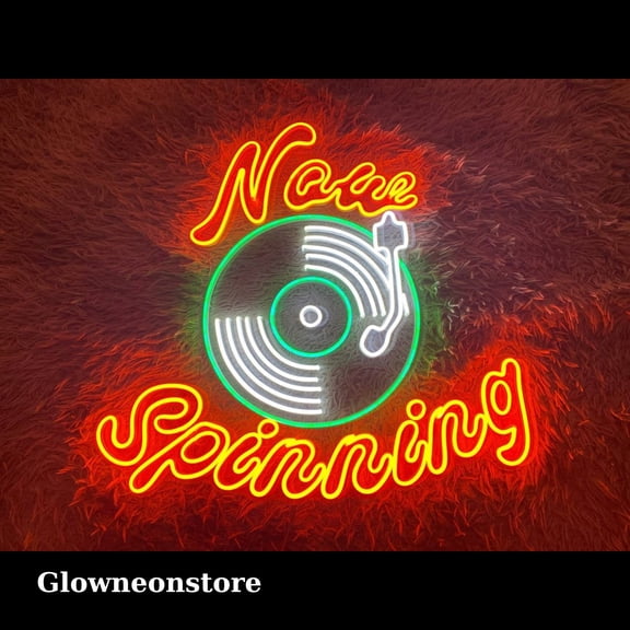 Glowneon Vinyl Disc Neon Sign, Now Spinning Led Light, Gramophone Neon, Phonograph Wall Art Neon