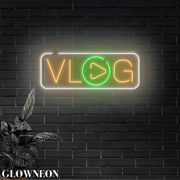 Glowneon Vlog Led Wall Art, Vlog Content Creator Room Neon Wall Sign