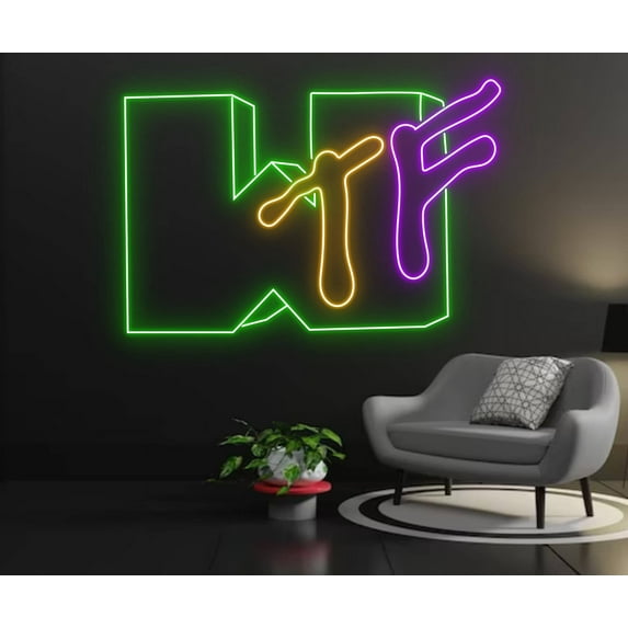 Glowneon WTF Neon Sign, Man Cave Bedroom LED Light Wall Decor