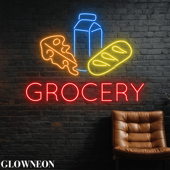 Glowneon Wall Decor Grocery Store Led Sign, Grocery Open Signboard