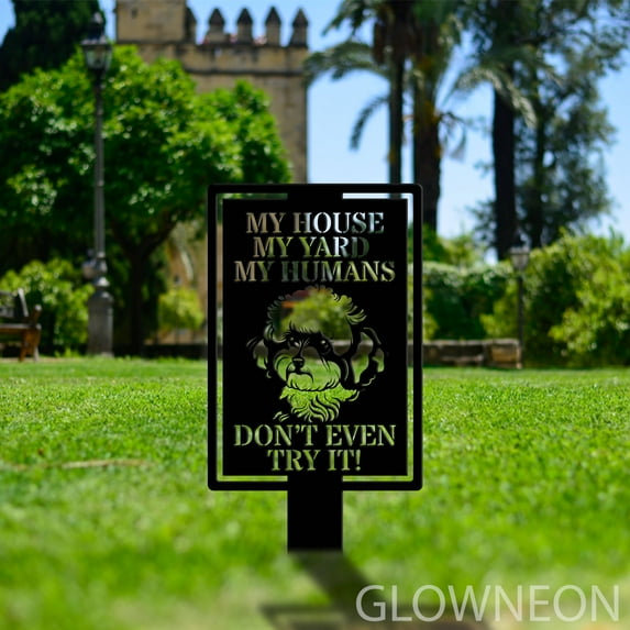 Glowneon Warning Bichon Frise Dog Metal Sign, Warning Dog Yard Stake