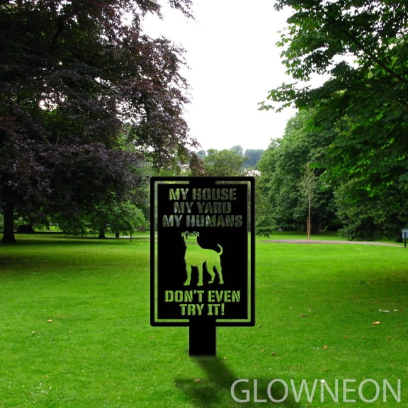 Glowneon Warning Boxer Dog Metal Sign, Warning Dog Garden Decor Sign