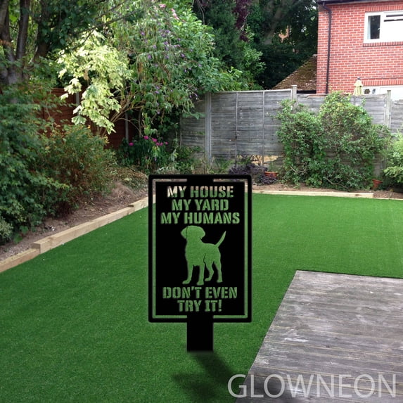 Glowneon Warning Labrador Retrieve Metal Sign, Guardian Garden Metal
