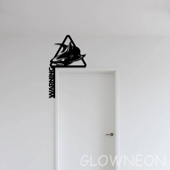 Glowneon Warning Sign For Door Corner Metal Decor, Shark Door Topper