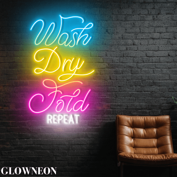 Glowneon Wash Dry Fold Repeat Neon Led Lights For Laundry Room Decor