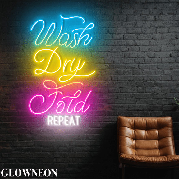 Glowneon Wash Dry Fold Repeat Neon Led Lights For Laundry Room Decor