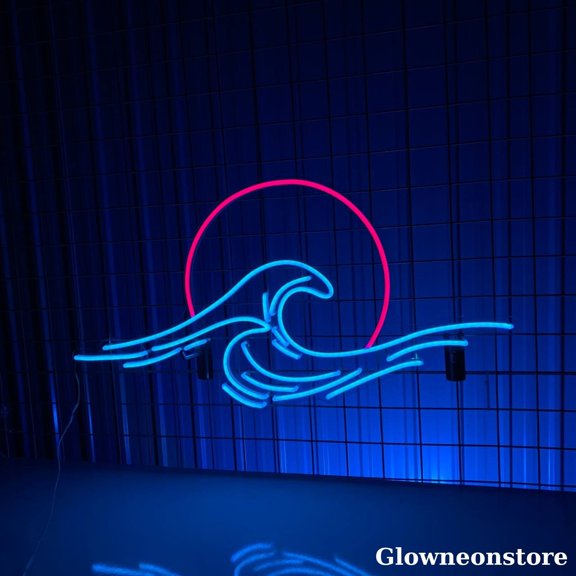 Glowneon Wave Sunset Neon Sign, Sun Ocean Led Sign, Sunset Led Sign, Sunrise Led Sign, Sun Led Sign