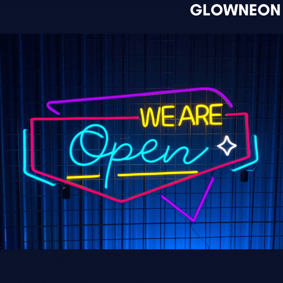 Glowneon We Are Open Neon Sign, Grand Opening Welcome Shop Led Light
