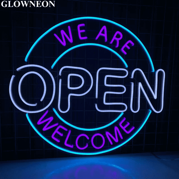 Glowneon We Are Open Welcome Neon Led Sign, Open Store Shop Signboard
