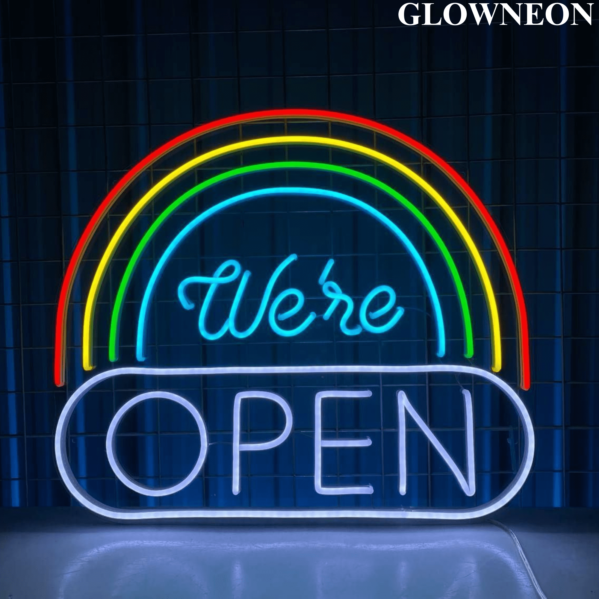 Glowneon We're Open Neon Sign, Rainbow Welcome Signboard Wall Decor