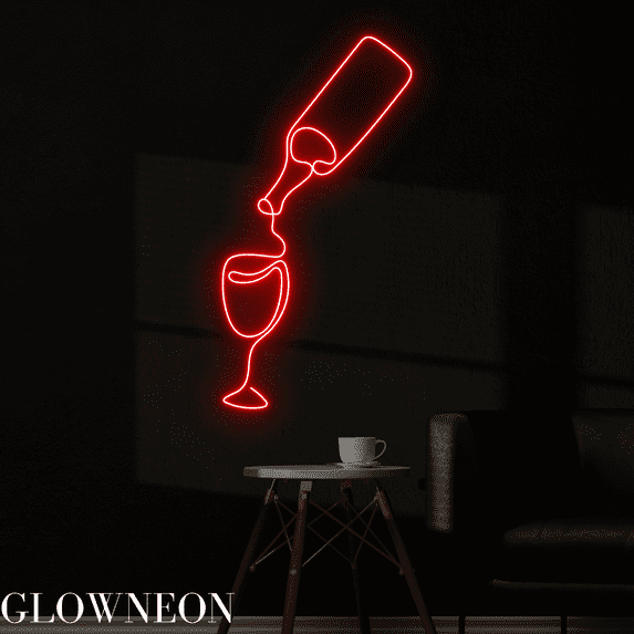 Glowneon Wine Glass Bottle Neon Sign, WinBar Pub Wall Led Light