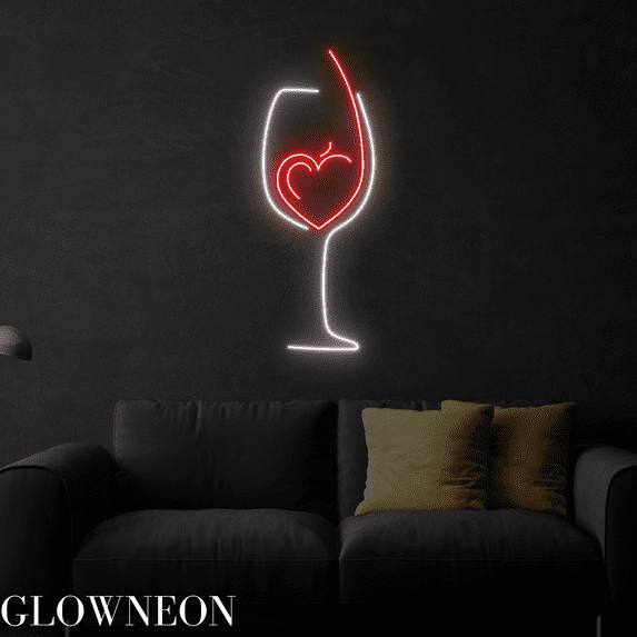 Glowneon Wine Love Glass Neon Sign, WinBar Pub Wall Art Led Light