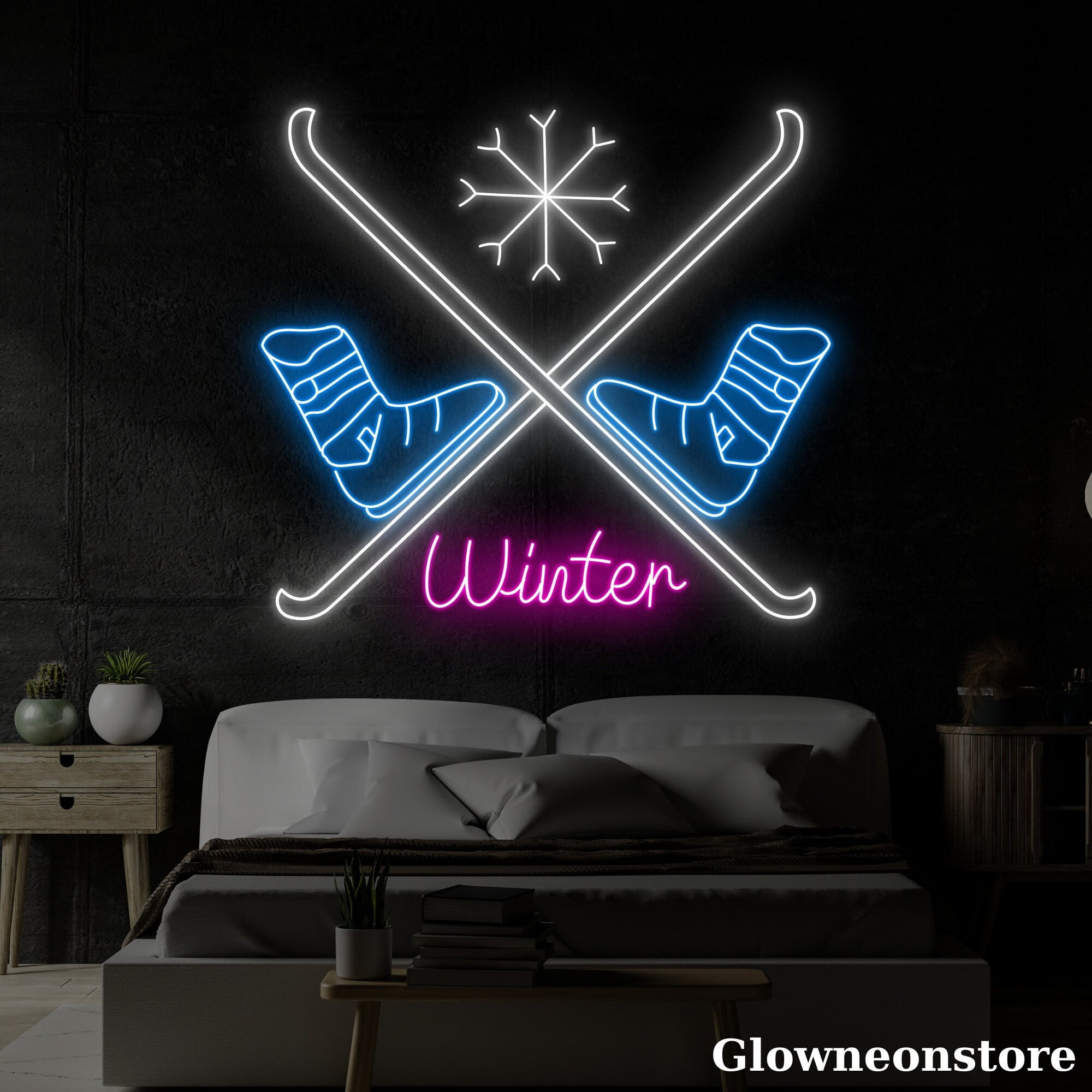 Glowneon Winter Neon Sign, Snowboard LED Sign, Snowshoes Neon Light
