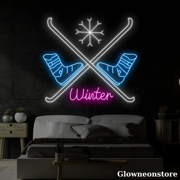Glowneon Winter Neon Sign, Snowboard LED Sign, Snowshoes Neon Light, Skiing Neon Led Light